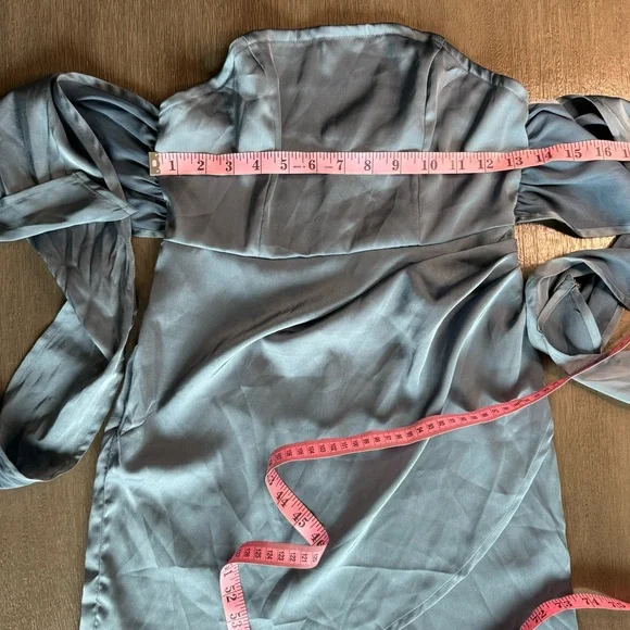 NWT Cider Dark Teal Blue Satin Mini Dress Strapless Tie XS - Picture 9 of 10